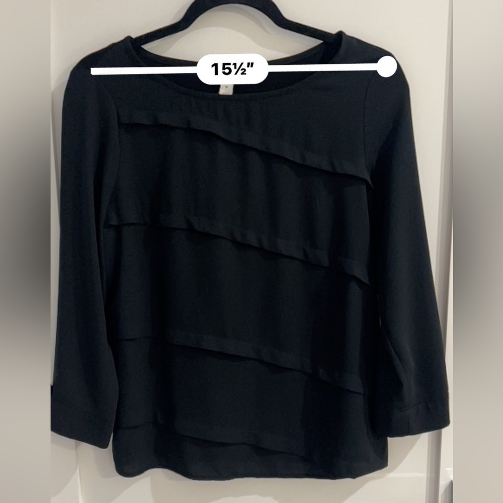 Dana Buchman Tunic Top Women's Long Sleeve Black Diagonal Pleated Blouse Shirt S - Picture 3 of 8